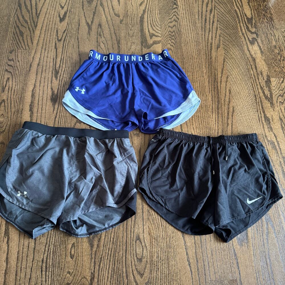 Nike Under Armour Womens Lot of 3 Running Shorts Blue Black Gray Size Small
